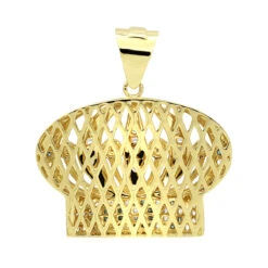 White & Blue Diamond Crown Pendant For Men 14K Yellow Gold -Luxurman custom made jewelry white blue diamond crown pendant for men in 14k gold backye