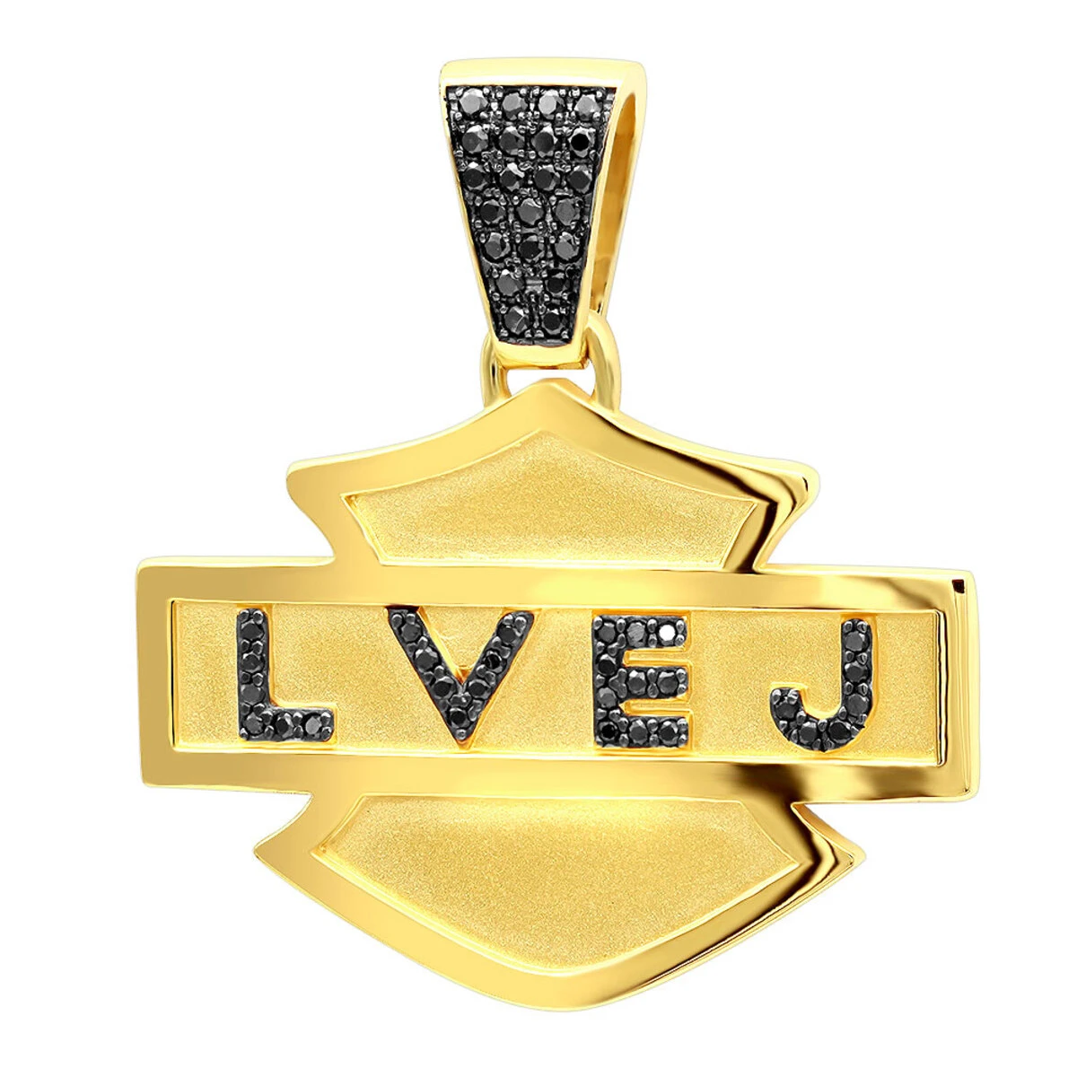 Logo Name Black Diamond Pendant For Men 14K Yellow Gold 0.55ct 1 Logo Name Black Diamond Pendant For Men 14K Yellow Gold 0.55ct