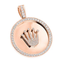 18K Yellow Gold Crown Diamond Pendant Rolex Style Medallion 6ct -Luxurman custom made solid 18k gold crown diamond pendant rolex style medallion 6ct ro