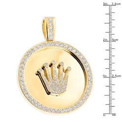 18K Yellow Gold Crown Diamond Pendant Rolex Style Medallion 6ct -Luxurman custom made solid 18k gold crown diamond pendant rolex style medallion 6ct rulerye