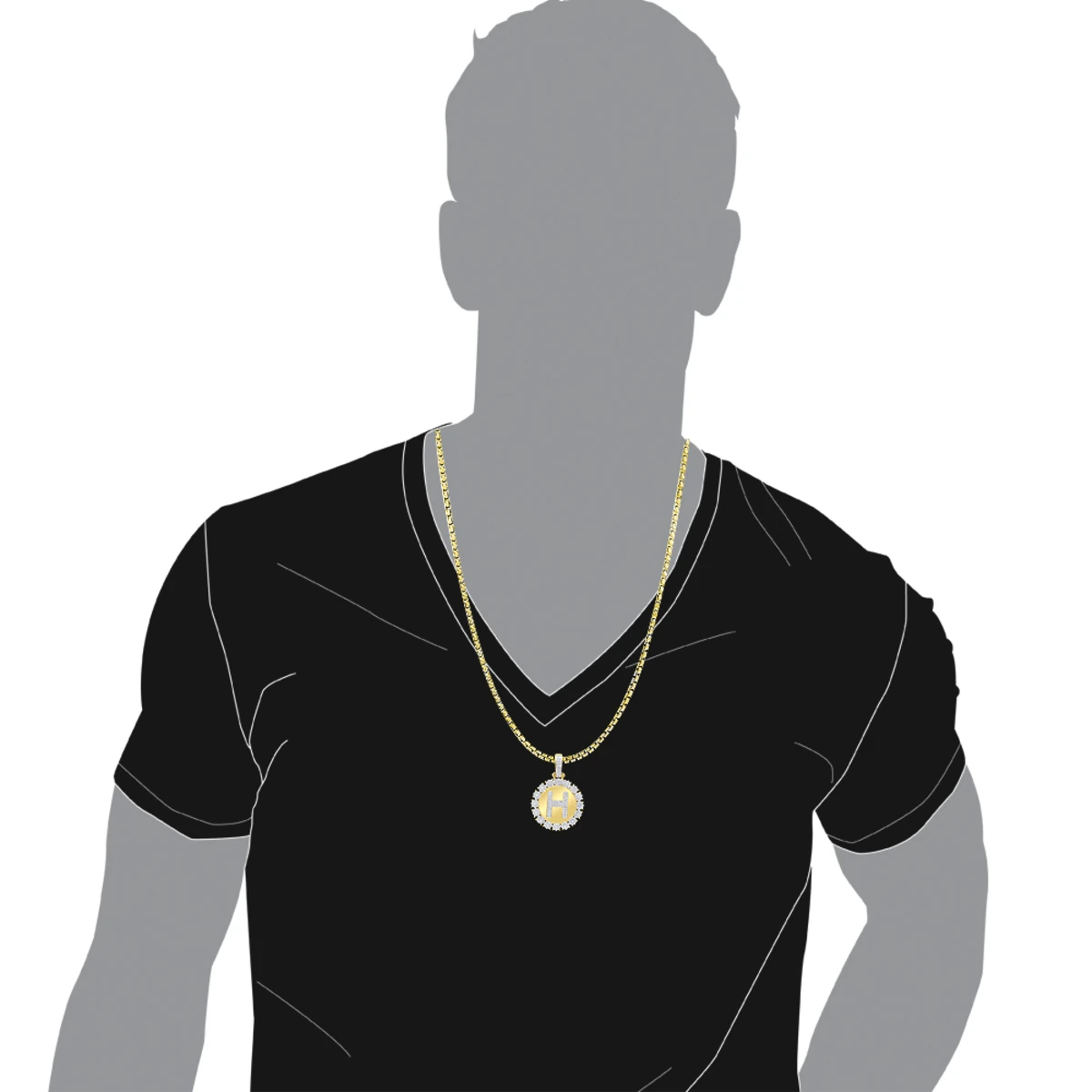 Customizable 14K Yellow Gold Men's Diamond Medallion Initial Pendant 2 Carat 7 Customizable 14K Yellow Gold Men's Diamond Medallion Initial Pendant 2 Carat - Image 7