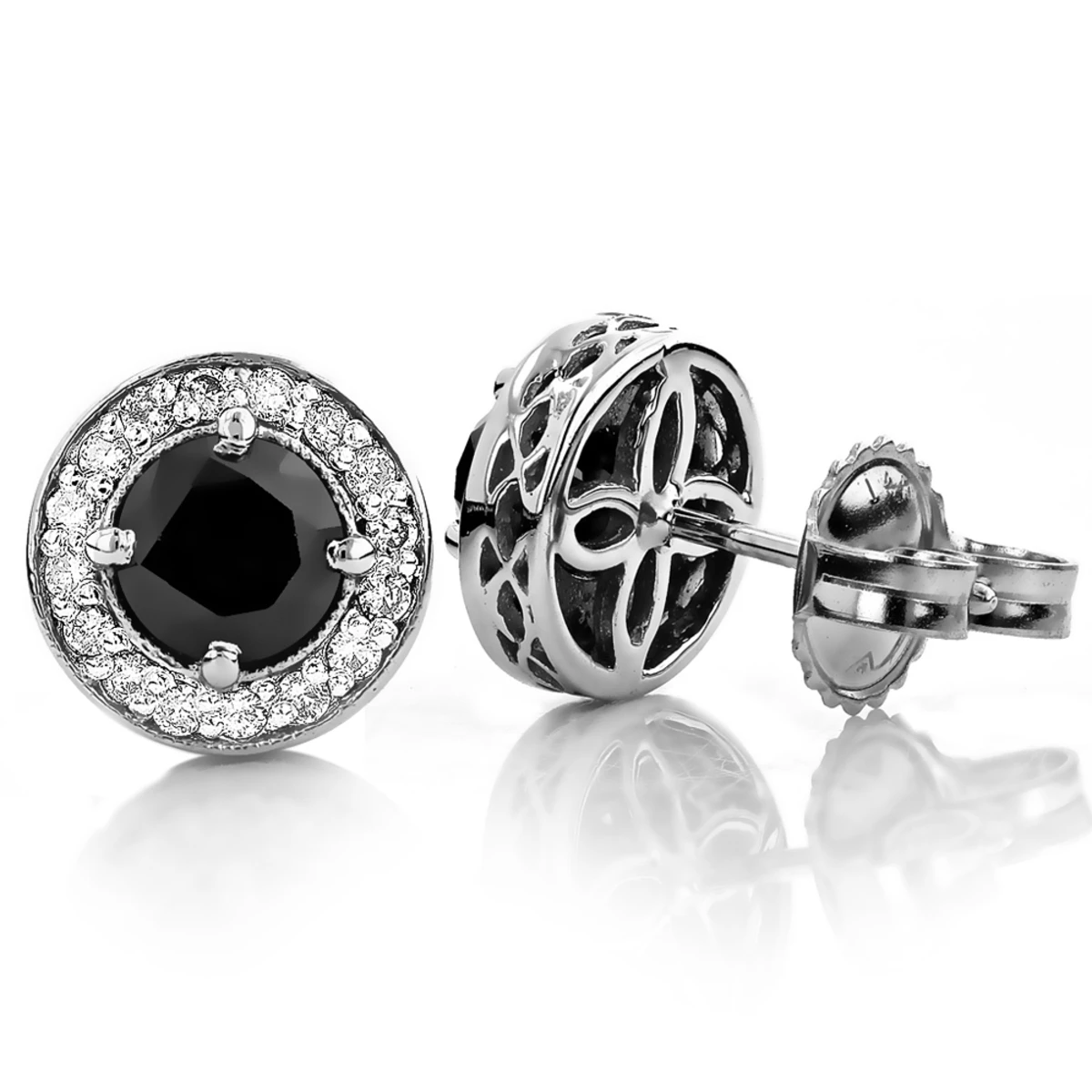 Designer 14K White Gold White Black Diamond Earrings 2.04ct 1 Designer 14K White Gold White Black Diamond Earrings 2.04ct