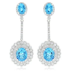 Designer Blue Topaz Diamond Earrings For Women By Luxurman 3.5ct 14K White Gold