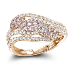 Designer 14K White Gold White Pink Diamond Leafs Cocktail Ring For Women 1c -Luxurman designer cocktail rings 14k gold white pink diamond leafs ring for women 1c ro