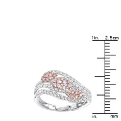 Designer 14K White Gold White Pink Diamond Leafs Cocktail Ring For Women 1c -Luxurman designer cocktail rings 14k gold white pink diamond leafs ring for women 1c rulerwh