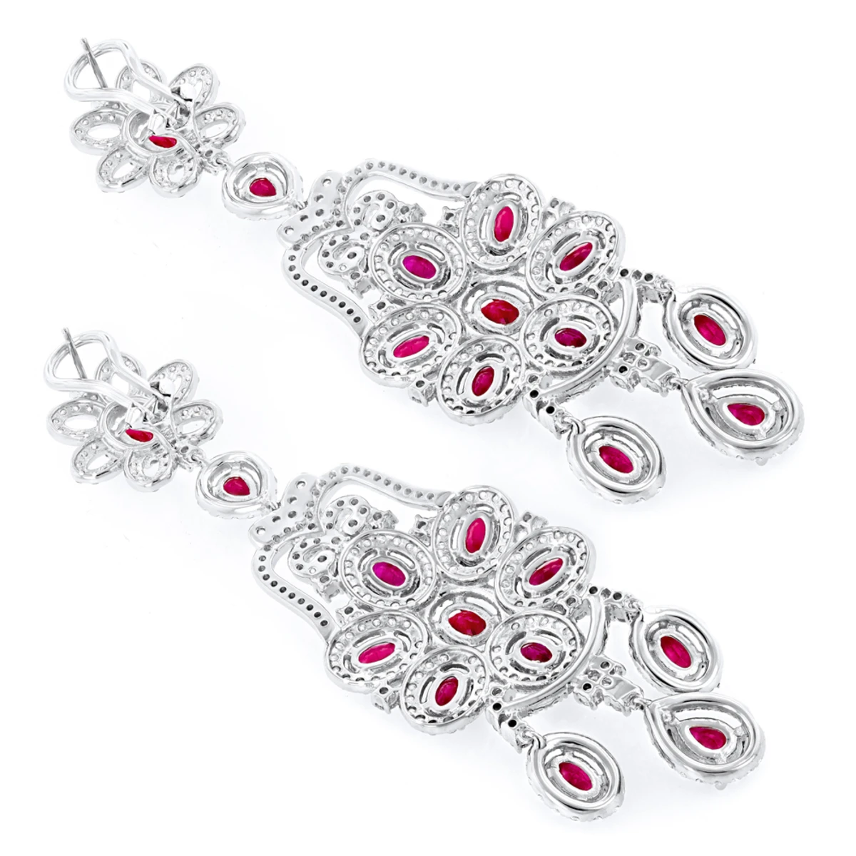 14K White Gold Designer Chandelier Ruby Diamond Earrings By Luxurman 4 14K White Gold Designer Chandelier Ruby Diamond Earrings By Luxurman - Image 4