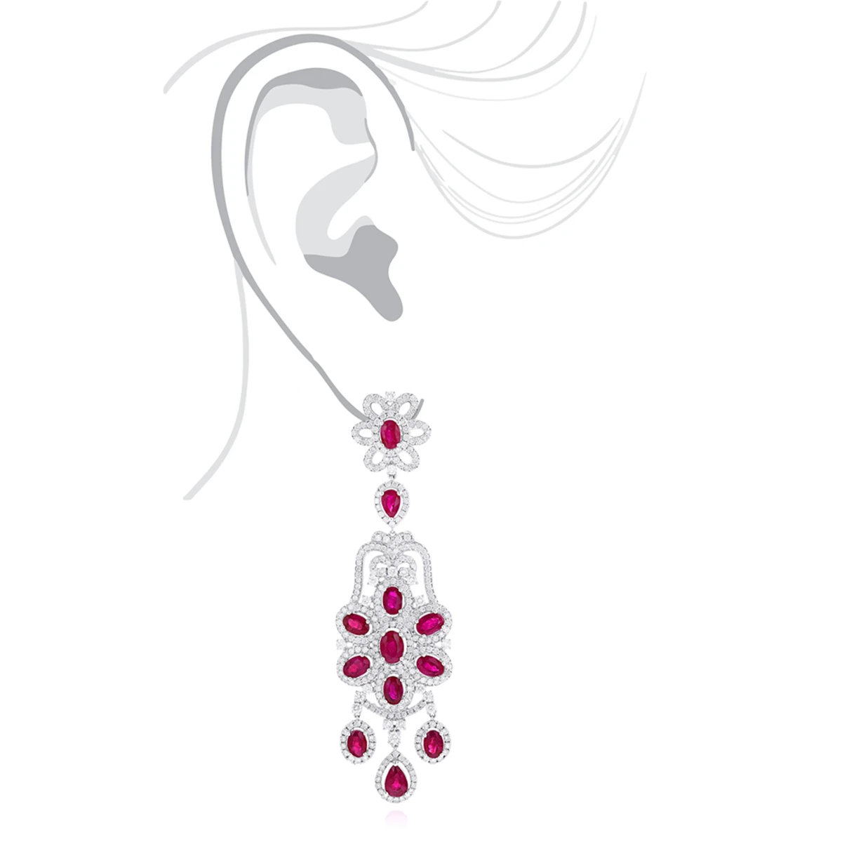 14K White Gold Designer Chandelier Ruby Diamond Earrings By Luxurman 5 14K White Gold Designer Chandelier Ruby Diamond Earrings By Luxurman - Image 5