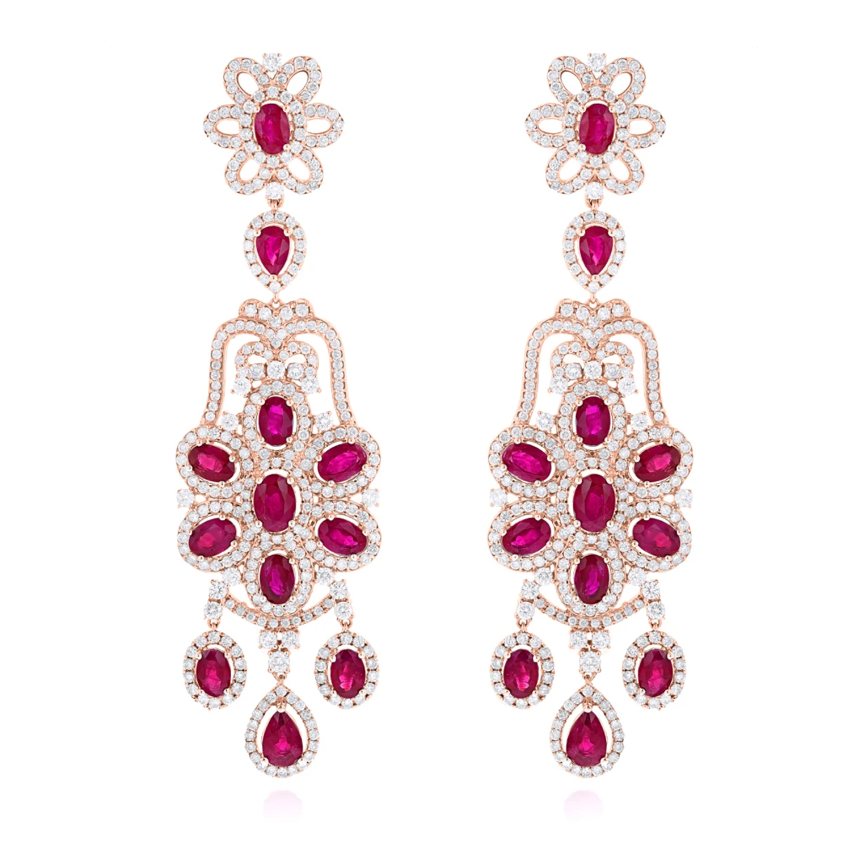 14K White Gold Designer Chandelier Ruby Diamond Earrings By Luxurman 3 14K White Gold Designer Chandelier Ruby Diamond Earrings By Luxurman - Image 3