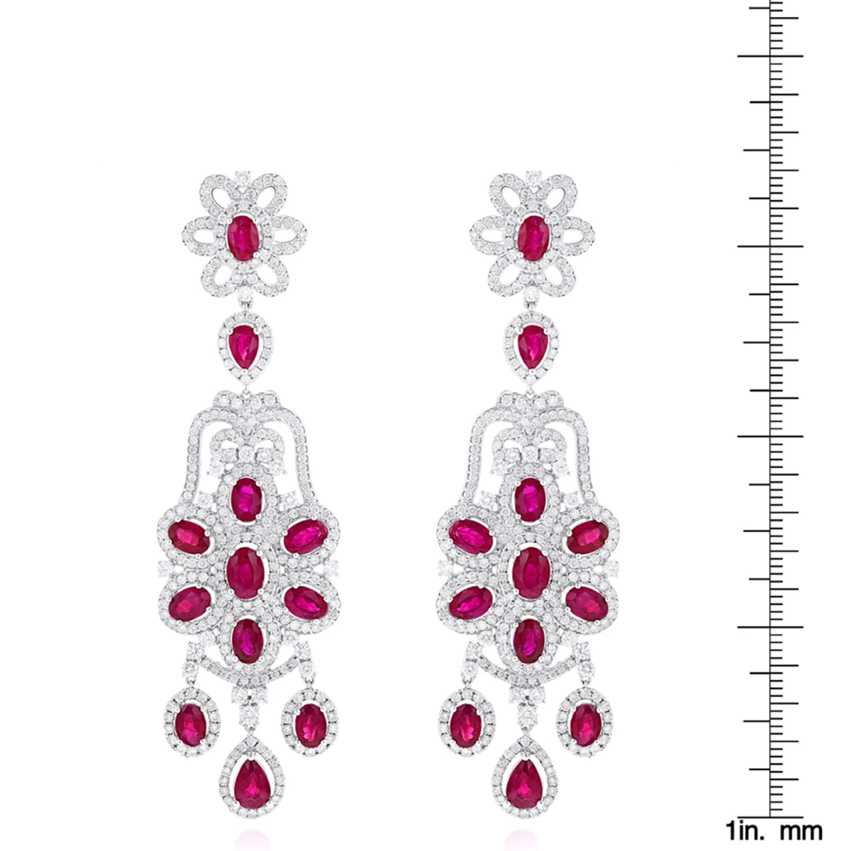 14K White Gold Designer Chandelier Ruby Diamond Earrings By Luxurman 6 14K White Gold Designer Chandelier Ruby Diamond Earrings By Luxurman - Image 6