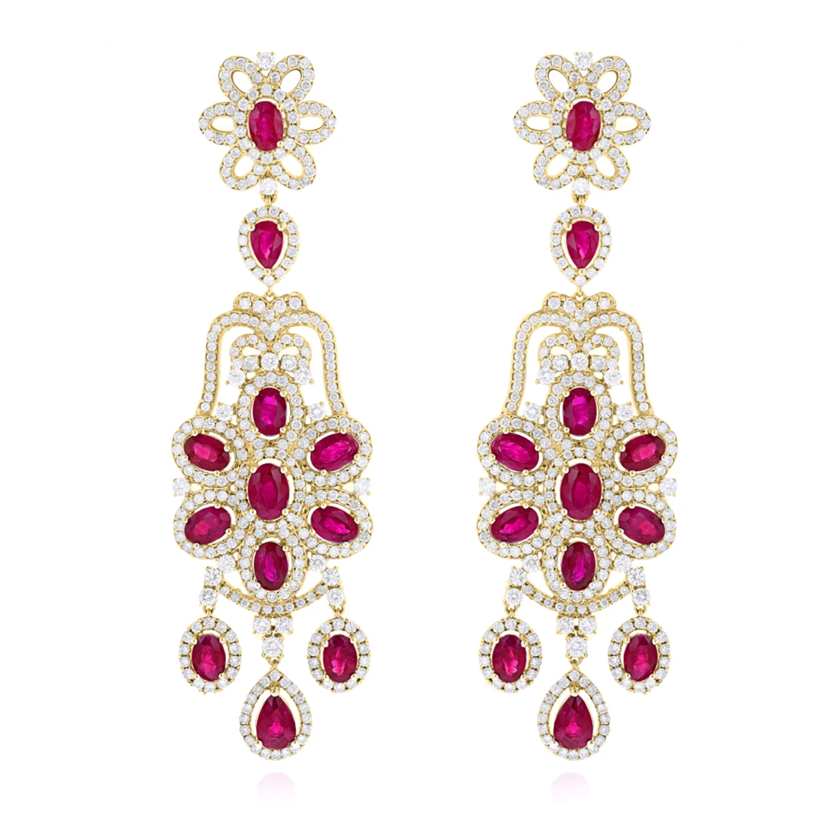 14K White Gold Designer Chandelier Ruby Diamond Earrings By Luxurman 2 14K White Gold Designer Chandelier Ruby Diamond Earrings By Luxurman - Image 2