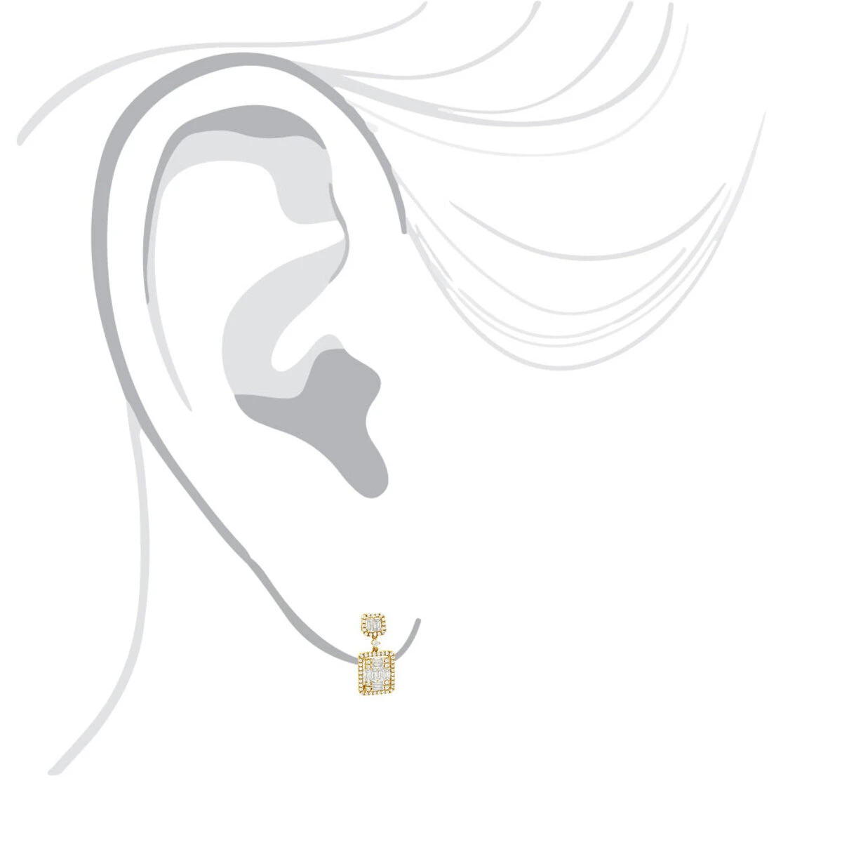 Designer Ladies Round & Baguette Diamond Drop Earrings 14K Yellow Gold 1.75ct 4 Designer Ladies Round & Baguette Diamond Drop Earrings 14K Yellow Gold 1.75ct - Image 4