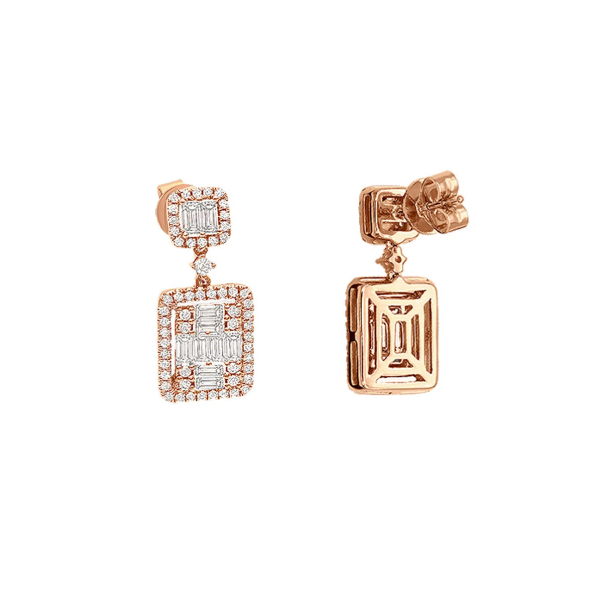 Designer Ladies Round & Baguette Diamond Drop Earrings 14K Yellow Gold 1.75ct 3 Designer Ladies Round & Baguette Diamond Drop Earrings 14K Yellow Gold 1.75ct - Image 3