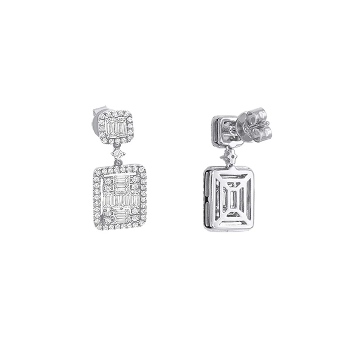 Designer Ladies Round & Baguette Diamond Drop Earrings 14K Yellow Gold 1.75ct 2 Designer Ladies Round & Baguette Diamond Drop Earrings 14K Yellow Gold 1.75ct - Image 2