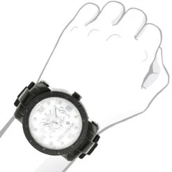 Designer Large Luxurman Phantom 0.12ct Black Diamond Watch For Men White Dial -Luxurman designer large watches luxurman phantom black diamond watch for men 012ct bod