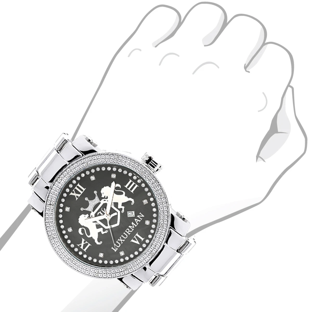 Designer Large Luxurman Phantom Real Diamond Watch For Men 0.12ct 3 Designer Large Luxurman Phantom Real Diamond Watch For Men 0.12ct - Image 3
