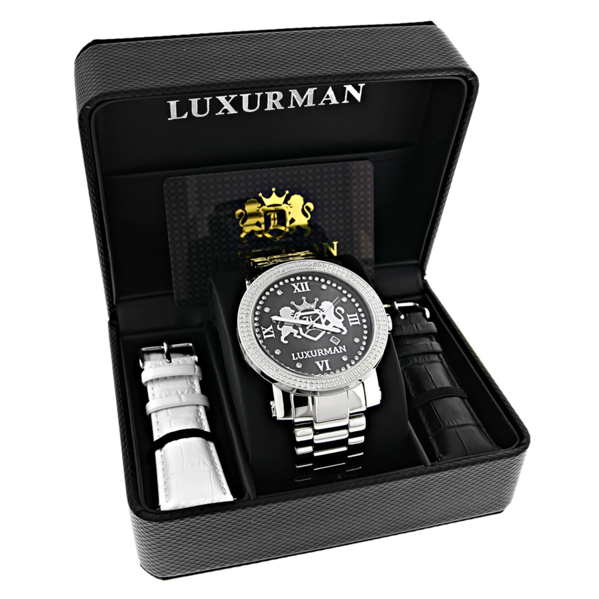 Designer Large Luxurman Phantom Real Diamond Watch For Men 0.12ct 4 Designer Large Luxurman Phantom Real Diamond Watch For Men 0.12ct - Image 4