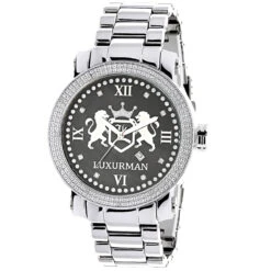 Designer Large Luxurman Phantom Real Diamond Watch For Men 0.12ct