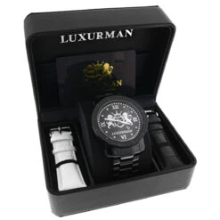 Large Designer Luxurman Phantom Black Diamond Watch For Men 0.12ct -Luxurman designer large watches luxurman phatom black diamond watch for men 012ct box