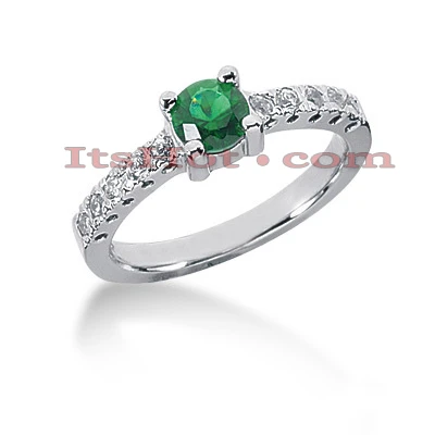 Thin Diamond And Emerald Engagement Ring 14K White Gold 0.20ctd 0.50cte 1 Thin Diamond And Emerald Engagement Ring 14K White Gold 0.20ctd 0.50cte