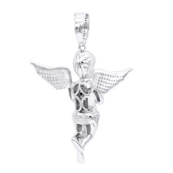 Diamond Baby Angel Pendant For Men 10K White Gold By Luxurman 0.5ct -Luxurman diamond baby angel pendant for men in solid 10k gold by luxurman 05ct backwh