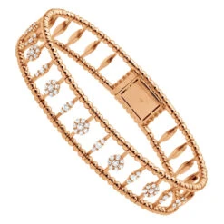 Diamond Bangle Bracelet For Women 14K Yellow Gold Flower Design 1.2Ct -Luxurman diamond bangle bracelet for women in 14k gold flower design 12ct 018337 rose