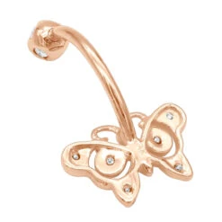 14K Rose Gold Real Diamond Butterfly Belly Ring -Luxurman diamond body jewelry 14k diamond butterfly belly ring p 6916 backro