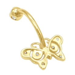 14K Rose Gold Real Diamond Butterfly Belly Ring -Luxurman diamond body jewelry 14k diamond butterfly belly ring p 6916 backye