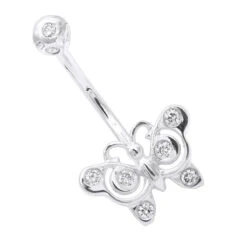 14K Rose Gold Real Diamond Butterfly Belly Ring -Luxurman diamond body jewelry 14k diamond butterfly belly ring p 6916 wh