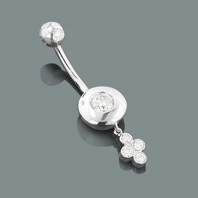 Diamond 14K White Gold Flower Belly Button Ring 0.72ct 1 Diamond 14K White Gold Flower Belly Button Ring 0.72ct