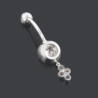 Diamond 14K White Gold Flower Belly Button Ring 0.72ct 2 Diamond 14K White Gold Flower Belly Button Ring 0.72ct - Image 2