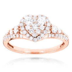 Heart Shaped Diamod Engagement Ring 14K White Gold 1 Carat Cluster Diamonds -Luxurman diamond cluster heart engagement ring in 14k gold 1ct g h vs si diamonds ro