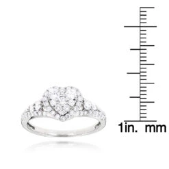 Heart Shaped Diamod Engagement Ring 14K White Gold 1 Carat Cluster Diamonds -Luxurman diamond cluster heart engagement ring in 14k gold 1ct g h vs si diamonds rulerwh