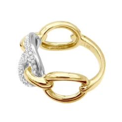 Luxurman 14K Yellow Gold Cuban Link Chain Design Ladies Diamond Cocktail Ring 0.6ct -Luxurman diamond cocktail ring for women in 14k gold cuban link chain design 06ct 803214 backye 20211214