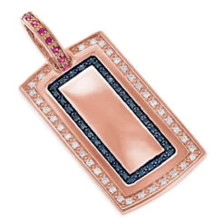 Diamond Dog Tag Military Pendant With Rubies & Diamonds 1.25ct 14K White Gold -Luxurman diamond dog tag military pendant with diamonds 125ct 14k ro