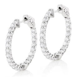1in Diamond Hoops 14K White Gold Inside Out Diamond Hoop Earrings For Women 2.2ct