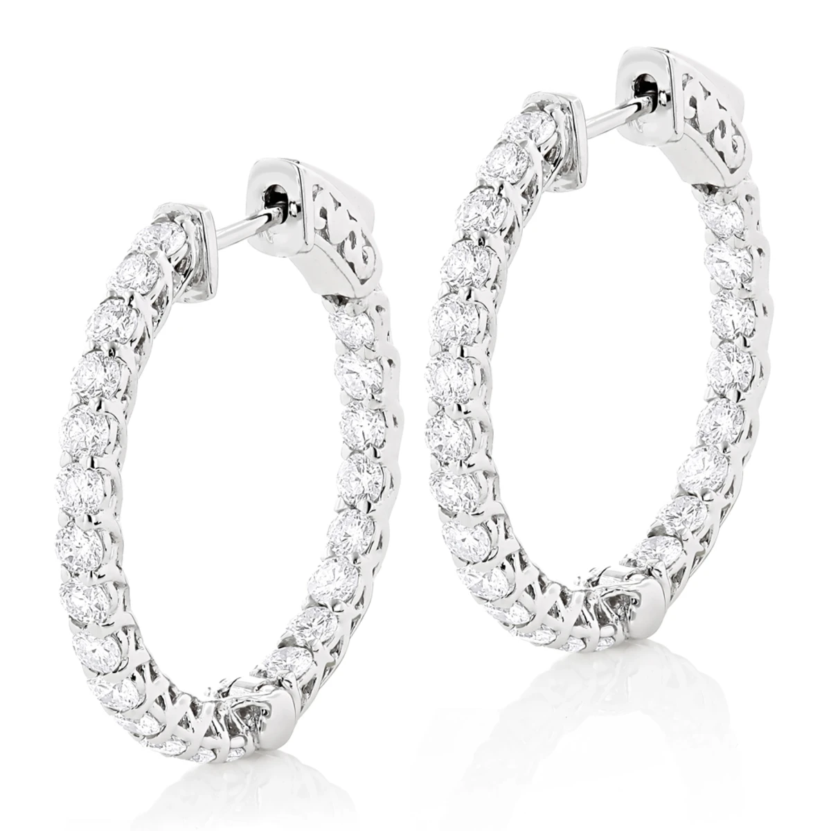 1in Diamond Hoops 14K White Gold Inside Out Diamond Hoop Earrings For Women 2.2ct 1 1in Diamond Hoops 14K White Gold Inside Out Diamond Hoop Earrings For Women 2.2ct