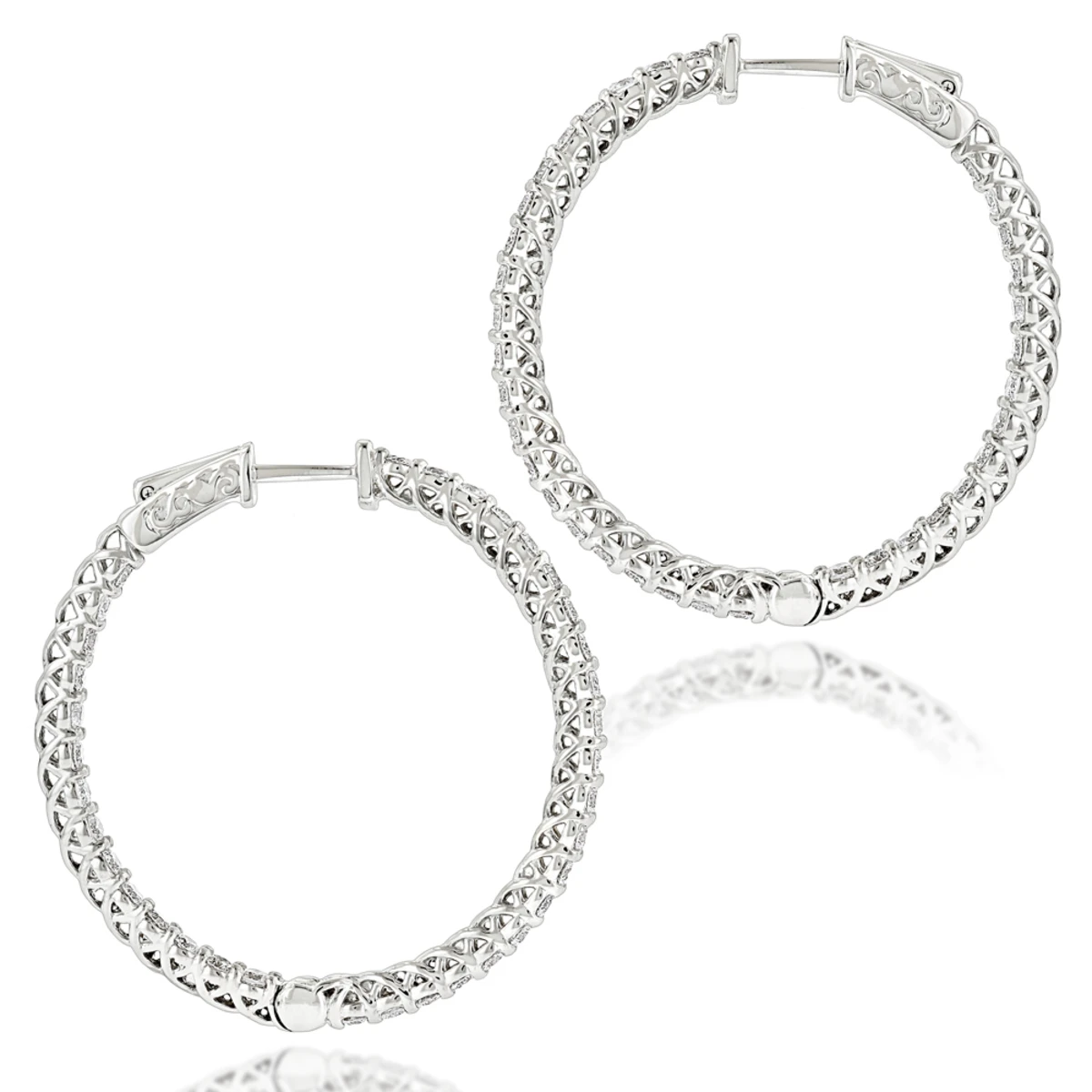 Diamond Hoops 14K White Gold Diamond Hoop Earrings Inside Out 3.5ct 4 Diamond Hoops 14K White Gold Diamond Hoop Earrings Inside Out 3.5ct - Image 4