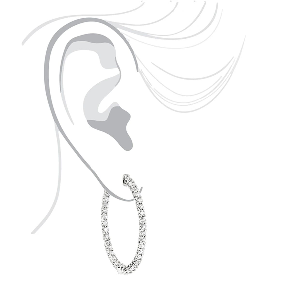 Diamond Hoops 14K White Gold Diamond Hoop Earrings Inside Out 3.5ct 5 Diamond Hoops 14K White Gold Diamond Hoop Earrings Inside Out 3.5ct - Image 5