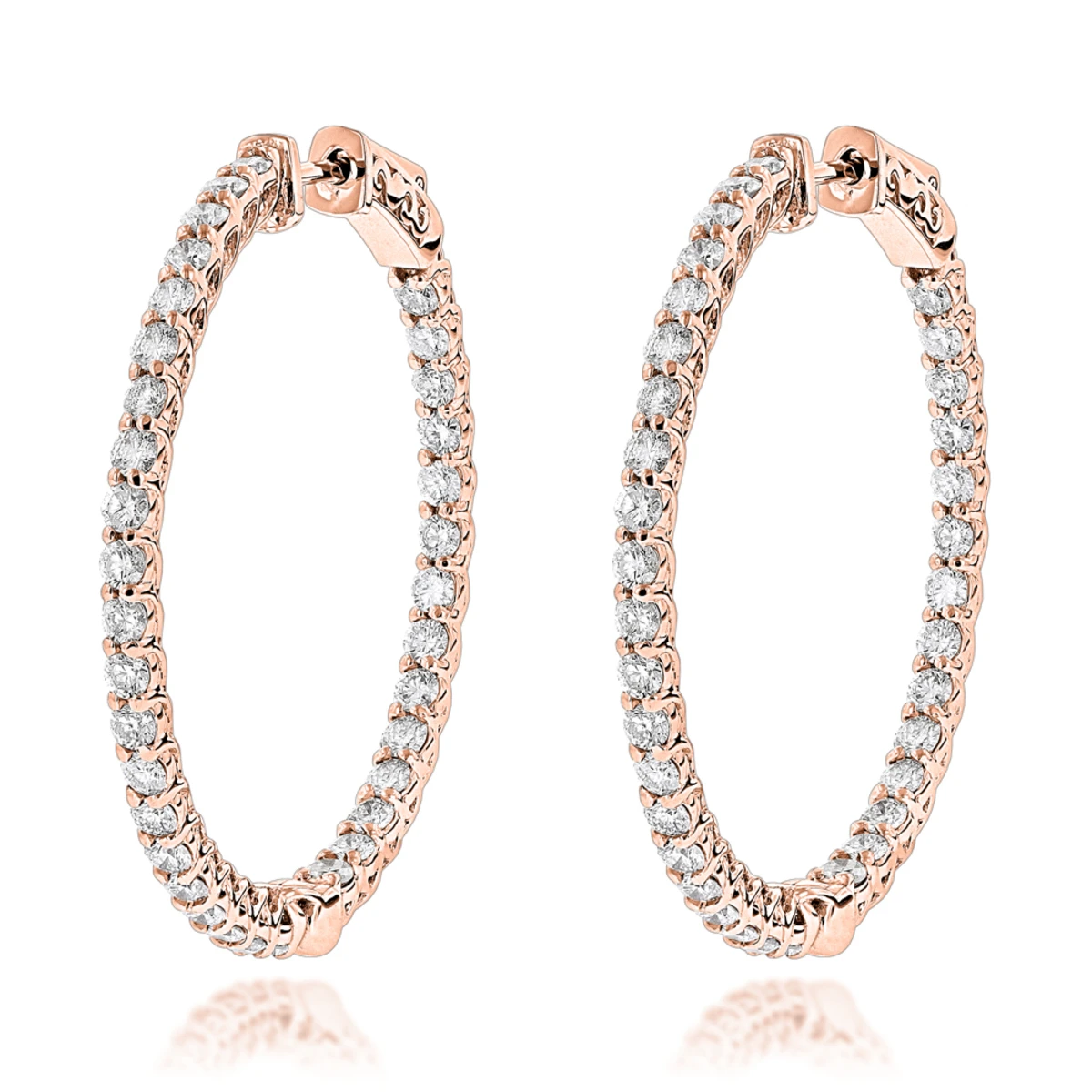 Diamond Hoops 14K White Gold Diamond Hoop Earrings Inside Out 3.5ct 3 Diamond Hoops 14K White Gold Diamond Hoop Earrings Inside Out 3.5ct - Image 3