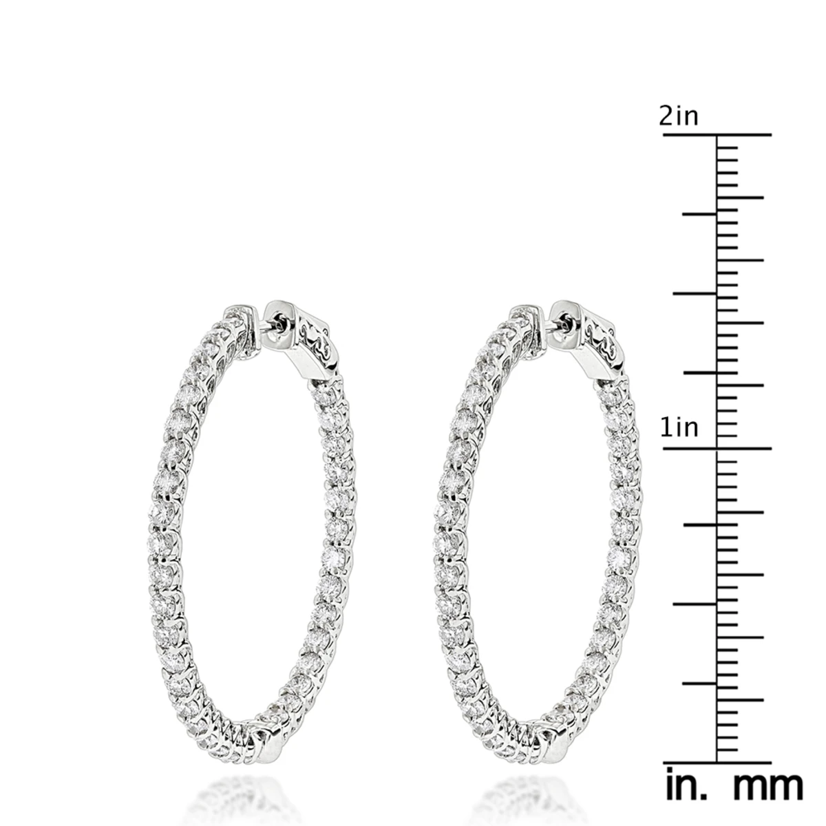 Diamond Hoops 14K White Gold Diamond Hoop Earrings Inside Out 3.5ct 6 Diamond Hoops 14K White Gold Diamond Hoop Earrings Inside Out 3.5ct - Image 6