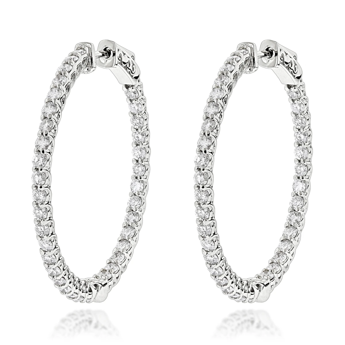 Diamond Hoops 14K White Gold Diamond Hoop Earrings Inside Out 3.5ct 1 Diamond Hoops 14K White Gold Diamond Hoop Earrings Inside Out 3.5ct