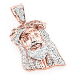 Diamond Jesus Head Pendant 0.75ct 10K White Gold Mini Jesus Face Charm -Luxurman diamond jesus head pendant 09ct 10k mini jesus head ro