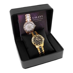 Diamond Men's & Women's Black Ceramic Yellow Gold Pld Luxurman Galaxy -Luxurman diamond mens womens black ceramic watches yellow gold pld luxurman galaxybox