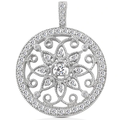 Diamond 14K White Gold Filigree Circle Diamond Pendant 1.15 1 Diamond 14K White Gold Filigree Circle Diamond Pendant 1.15