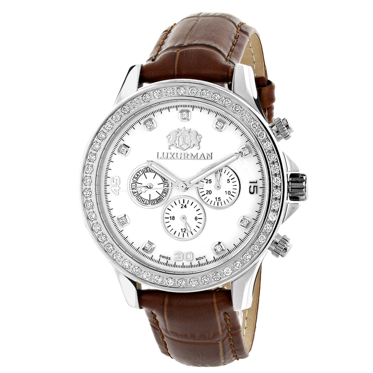 Diamond Luxurman Liberty 2ct Diamond Bezel White MOP Dial Watch 1 Diamond Luxurman Liberty 2ct Diamond Bezel White MOP Dial Watch