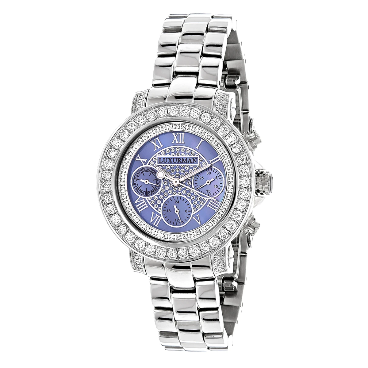 Diamond Luxurman Ladies Blue MOP Montana Watch 3ct 1 Diamond Luxurman Ladies Blue MOP Montana Watch 3ct