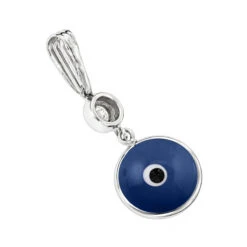 14K White Gold 0.10ct Diamond Blue Evil Eye Pendant 3/8in (10mm) -Luxurman evil eye jewelry 14k diamond evil eye pendant blue 10 p 6232 backwh