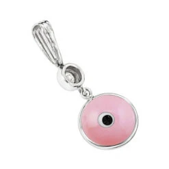 14K White Gold & Diamond Evil Eye Pendant Pink 0.10 -Luxurman evil eye jewelry 14k diamond evil eye pendant pink 010 p 6228 backwh