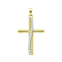 Fancy 14K Yellow Gold Diamond Cross Pendant For Women 0.15ct By Luxurman