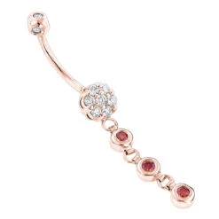 14K White Gold White & Pink Diamond Belly Button Flower Ring 0.75ct -Luxurman flower body jewelry white pink diamond belly button ring 066ct 14k ro